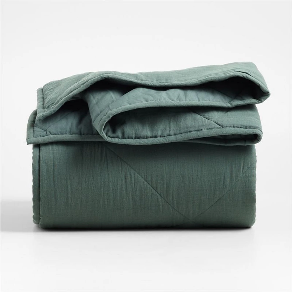 Supersoft Pine Green Cotton Gauze Kids Twin Quilt
