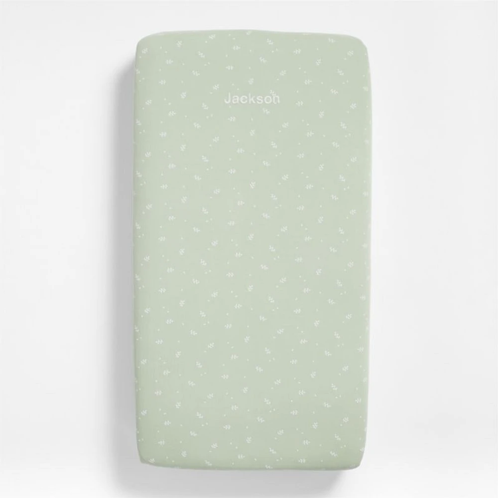 Supersoft Muted Teal Leaf Print Organic Cotton Gauze Baby Crib Fitted Sheet