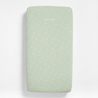 Supersoft Muted Teal Leaf Print Organic Cotton Gauze Baby Crib Fitted Sheet
