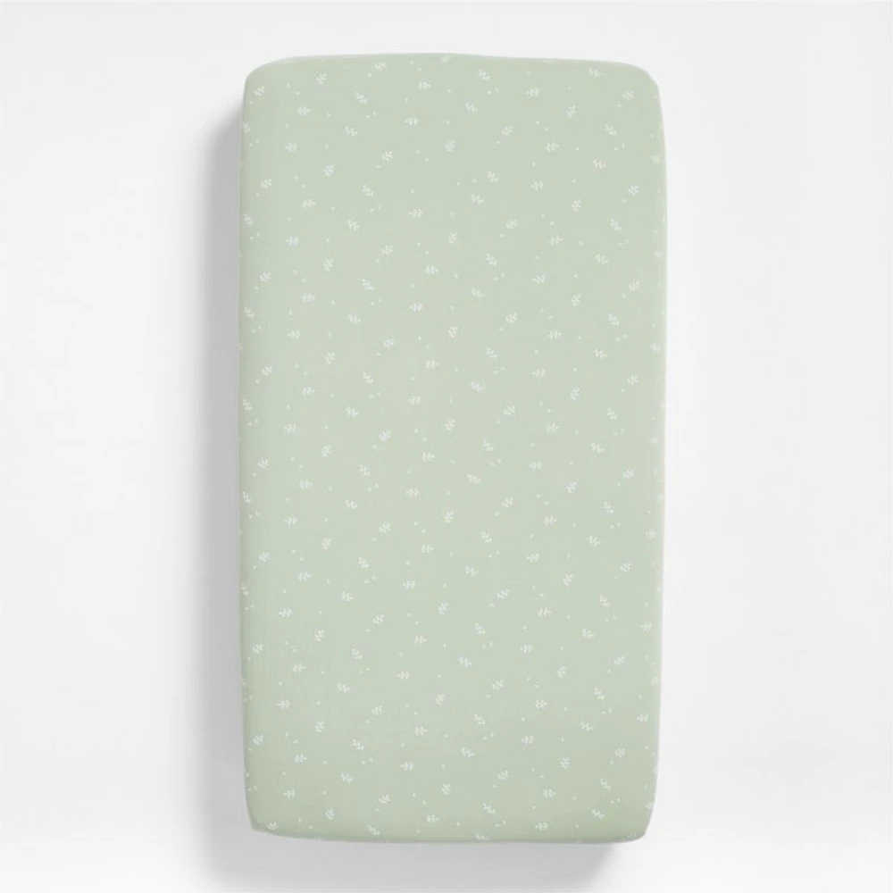 Supersoft Muted Teal Leaf Print Organic Cotton Gauze Baby Crib Fitted Sheet