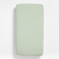 Supersoft Muted Teal Leaf Print Organic Cotton Gauze Baby Crib Fitted Sheet