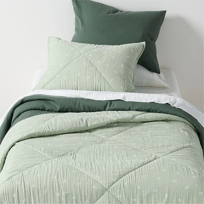 Supersoft Muted Teal Leaf Print Cotton Gauze Kids Twin Quilt