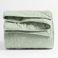Supersoft Muted Teal Leaf Print Cotton Gauze Kids Twin Quilt