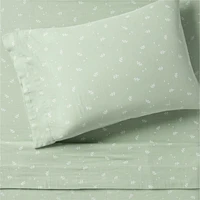 Supersoft Muted Teal Leaf Print Organic Cotton Gauze Kids Twin Sheet Set