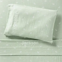 Supersoft Muted Teal Leaf Print Organic Cotton Gauze Toddler Sheet Set