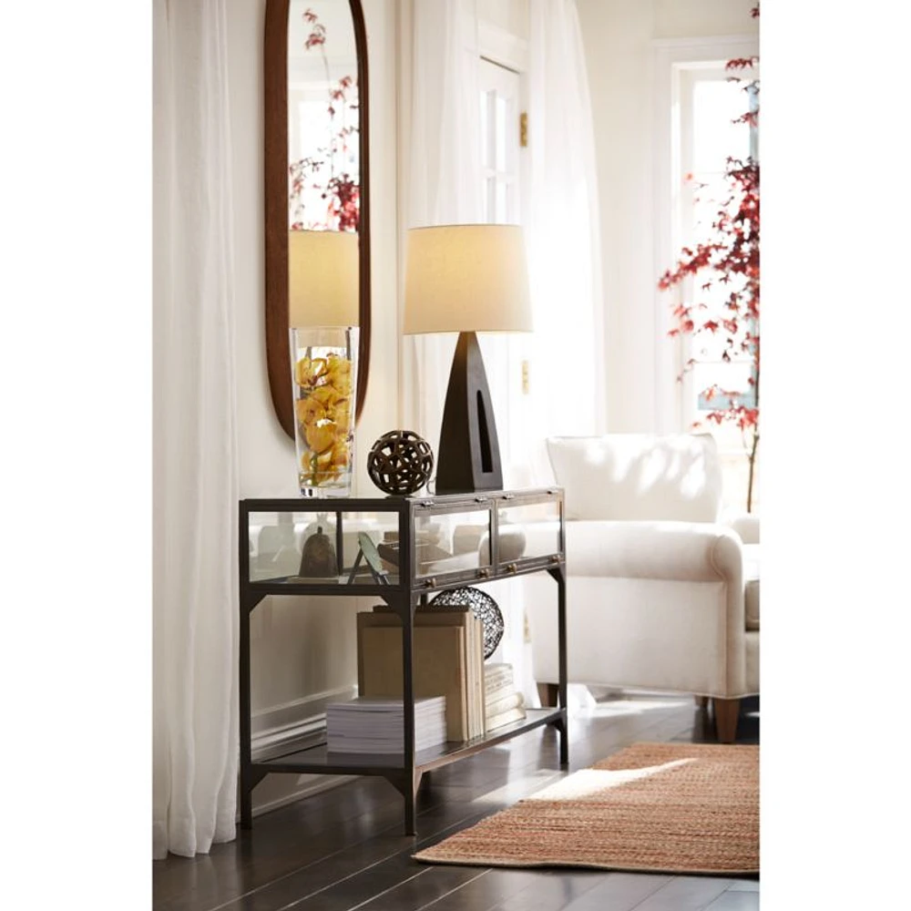 Ventana 54" Rectangular Black Iron and Glass Storage Console Table