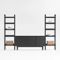Tate 108.5" Black Wood Storage Media Console and Bookshelf Set