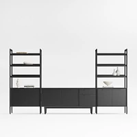 Tate 136.5" Black Wood Storage Media Console and Bookcase Set