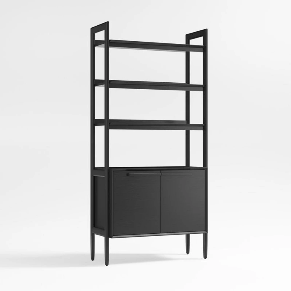 Tate Black Wood 3-Shelf Storage Bookcase Cabinet