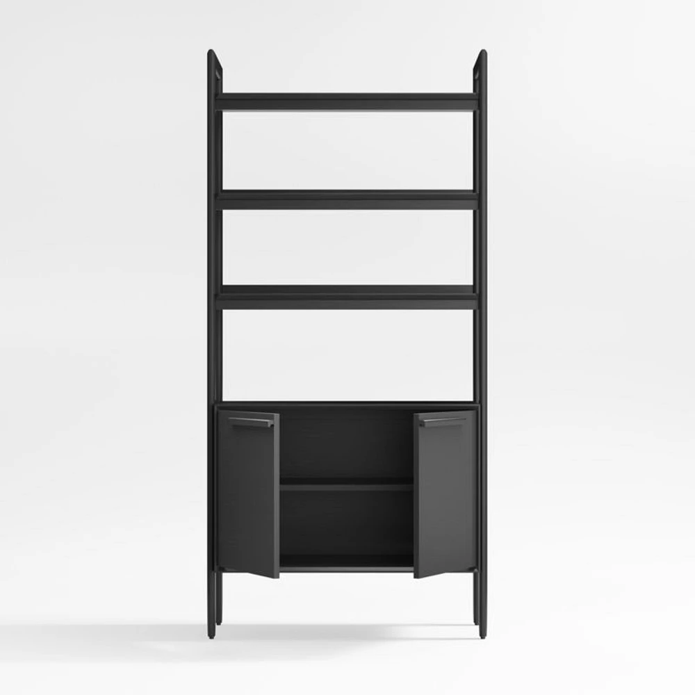 Tate Black Wood 3-Shelf Storage Bookcase Cabinet