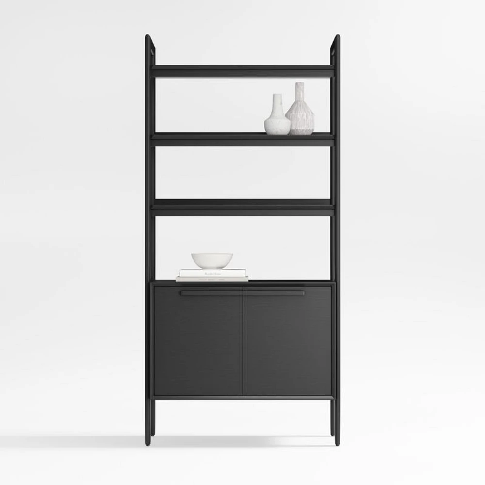 Tate Black Wood 3-Shelf Storage Bookcase Cabinet