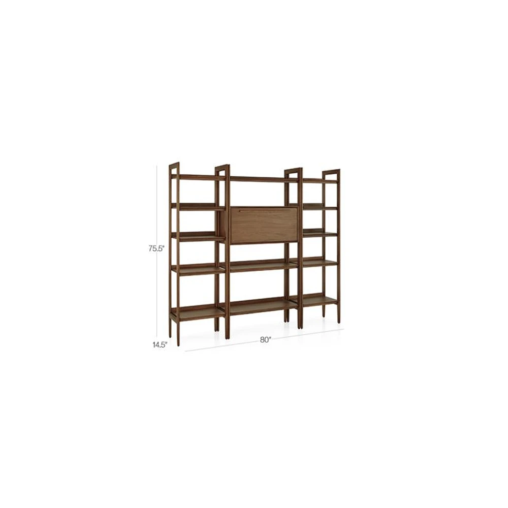 Tate 80" Walnut Bookcase Bar Cabinet with 2 Bookcases