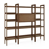Tate 80" Walnut Bookcase Bar Cabinet with 2 Bookcases