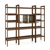 Tate 80" Walnut Bookcase Bar Cabinet with 2 Bookcases