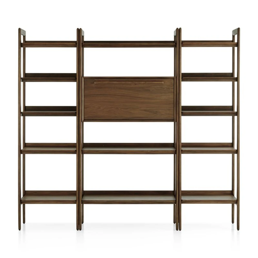 Tate 80" Walnut Bookcase Bar Cabinet with 2 Bookcases