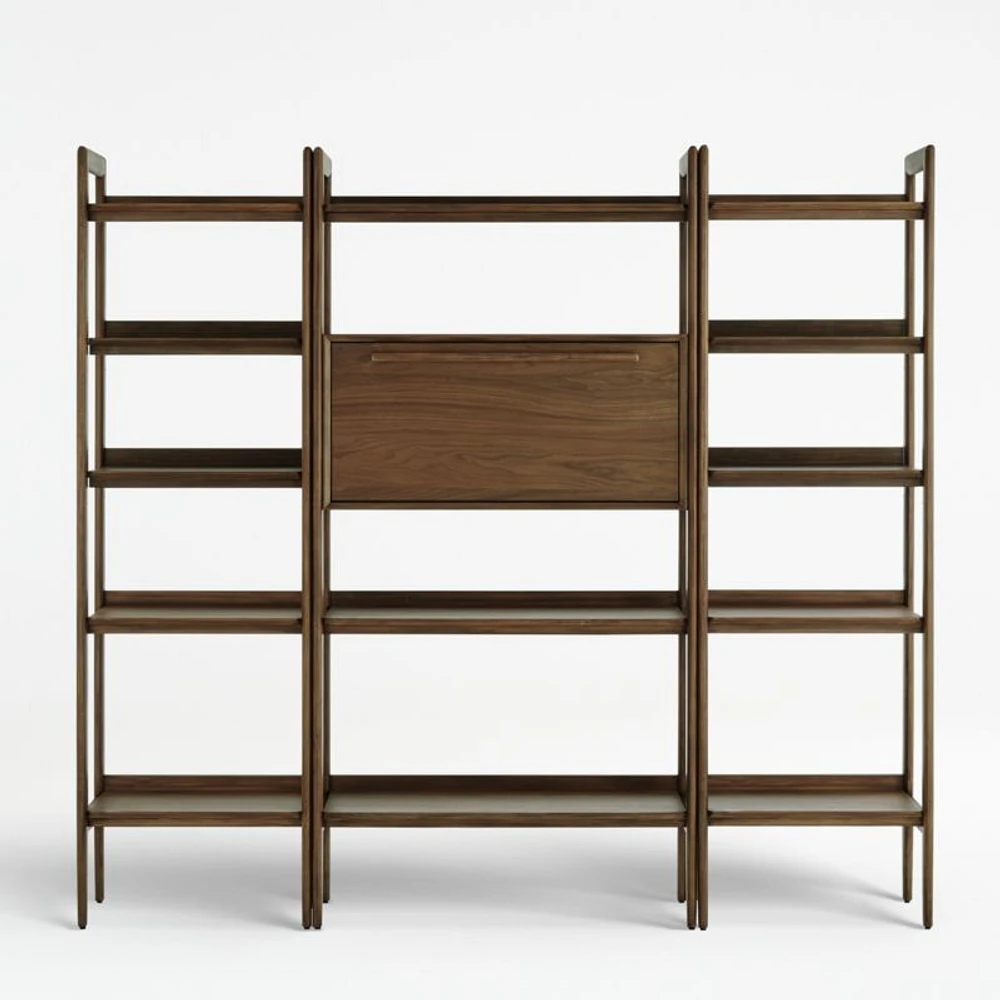 Tate 80" Walnut Bookcase Bar Cabinet with 2 Bookcases