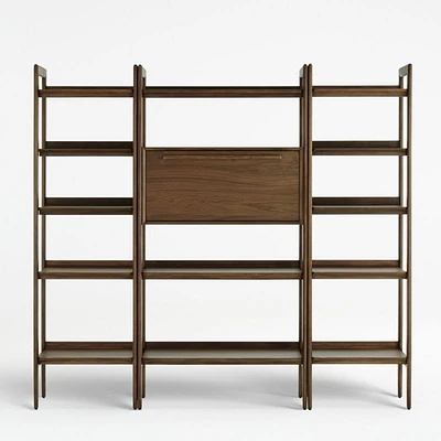 Tate 80" Walnut Bookcase Bar Cabinet with 2 Bookcases