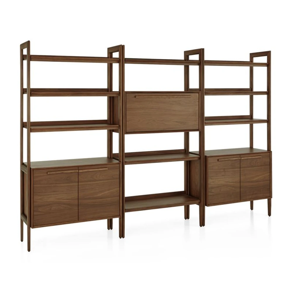 Tate 108" Walnut Bookcase Bar Cabinet with 2 Bookcase Cabinets