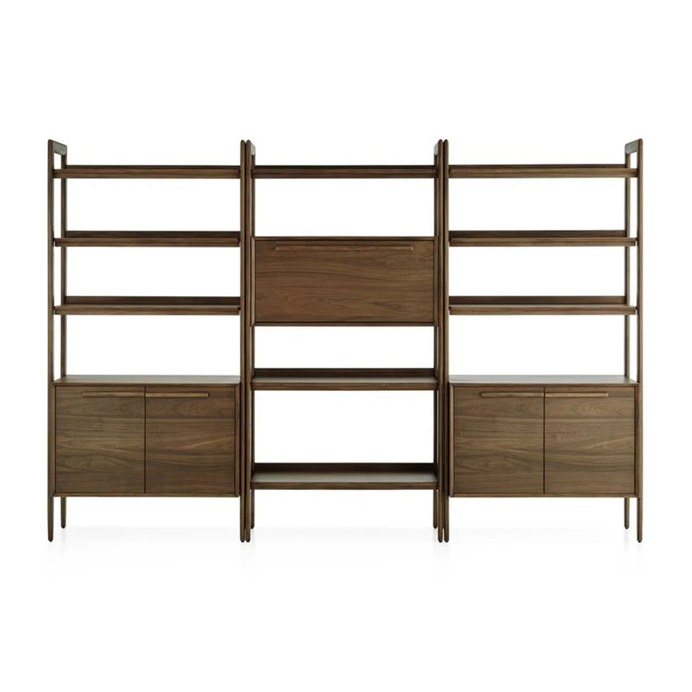 Tate 108" Walnut Bookcase Bar Cabinet with 2 Bookcase Cabinets