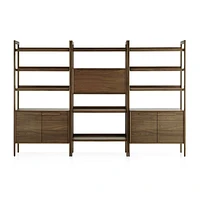 Tate 108" Walnut Bookcase Bar Cabinet with 2 Bookcase Cabinets