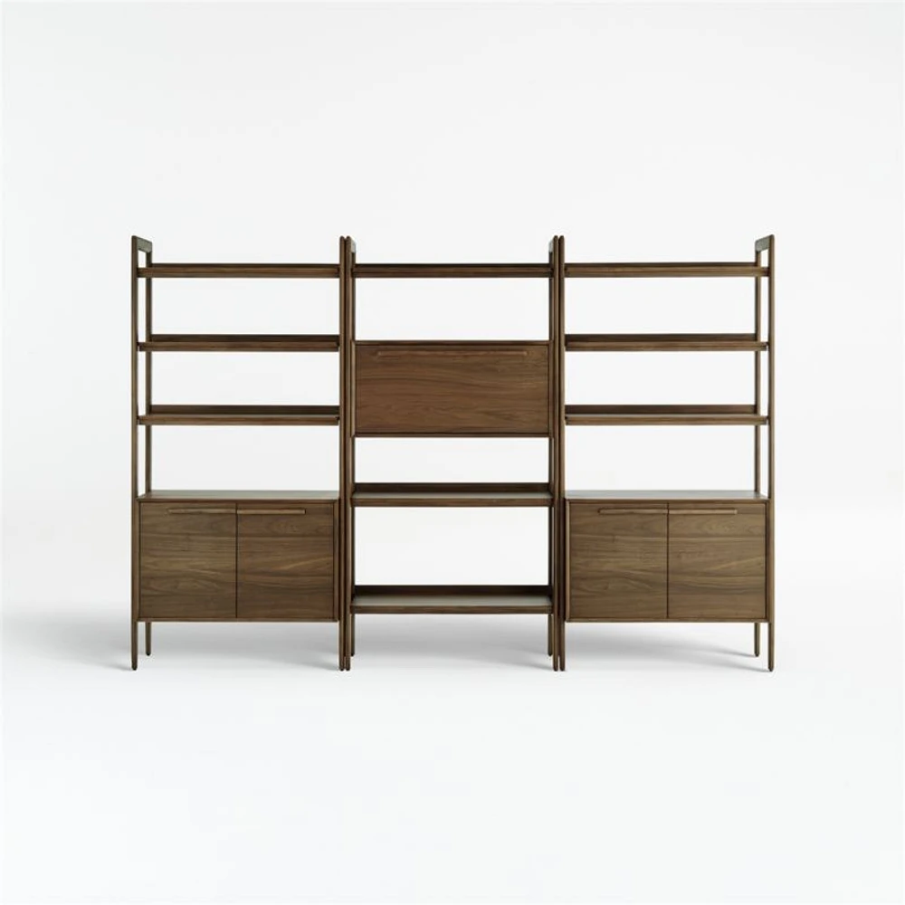 Tate 108" Walnut Bookcase Bar Cabinet with 2 Bookcase Cabinets