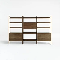 Tate 108" Walnut Bookcase Bar Cabinet with 2 Bookcase Cabinets