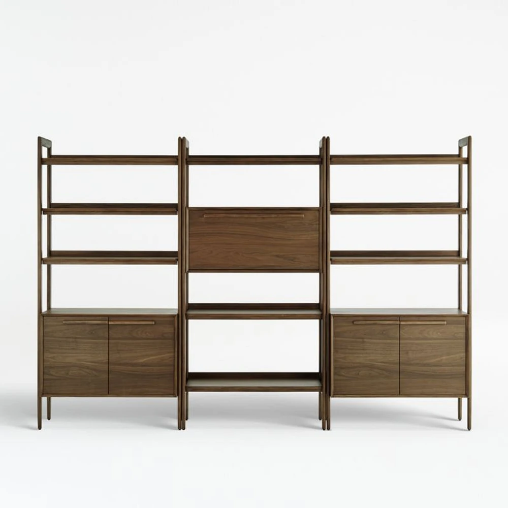 Tate 108" Walnut Bookcase Bar Cabinet with 2 Bookcase Cabinets