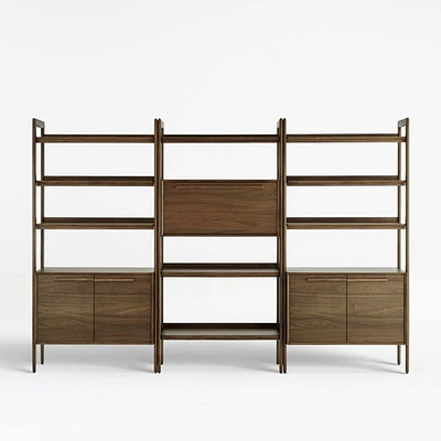 Tate 108" Walnut Bookcase Bar Cabinet with 2 Bookcase Cabinets