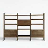 Tate 108" Walnut Bookcase Bar Cabinet with 2 Bookcase Cabinets