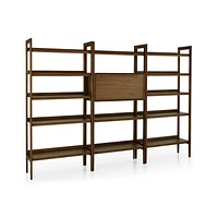Tate 108" Walnut Bookcase Bar Cabinet with 2 Wide Bookcases