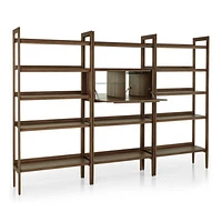 Tate 108" Walnut Bookcase Bar Cabinet with 2 Wide Bookcases