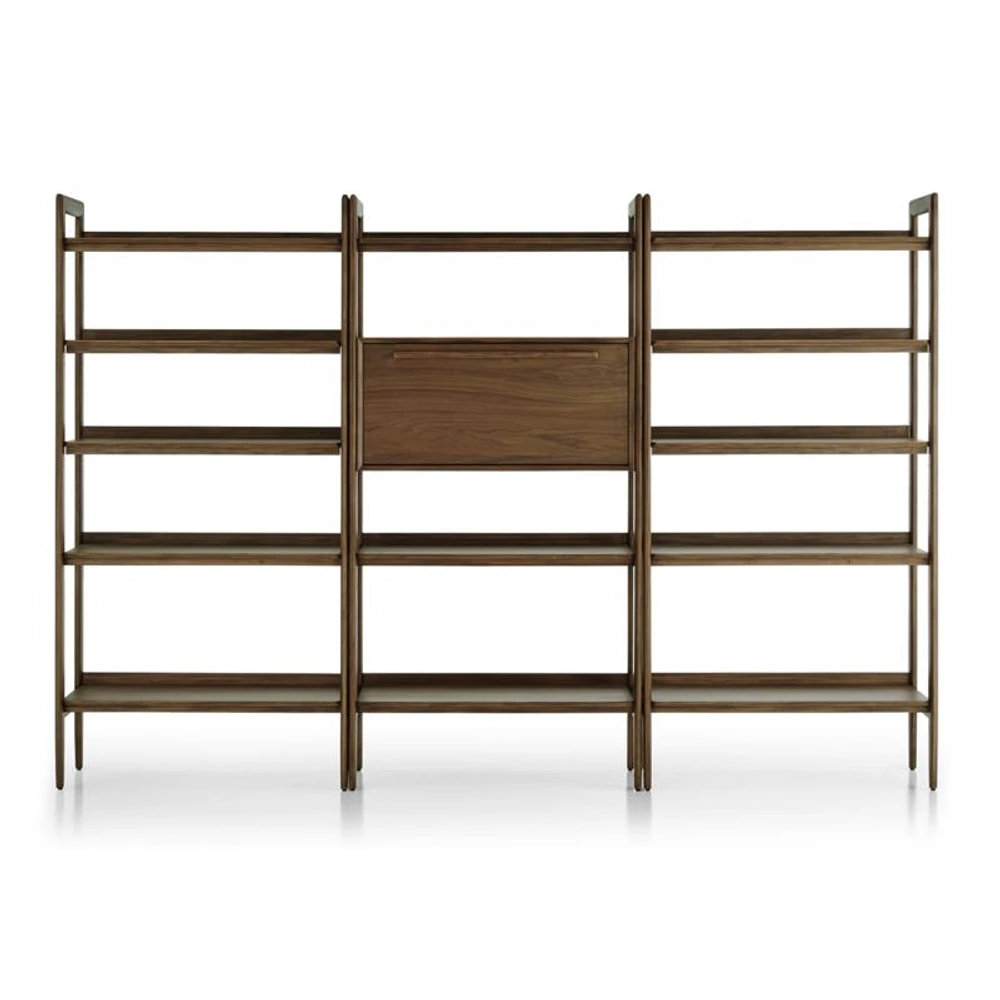 Tate 108" Walnut Bookcase Bar Cabinet with 2 Wide Bookcases