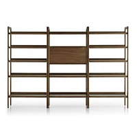 Tate 108" Walnut Bookcase Bar Cabinet with 2 Wide Bookcases