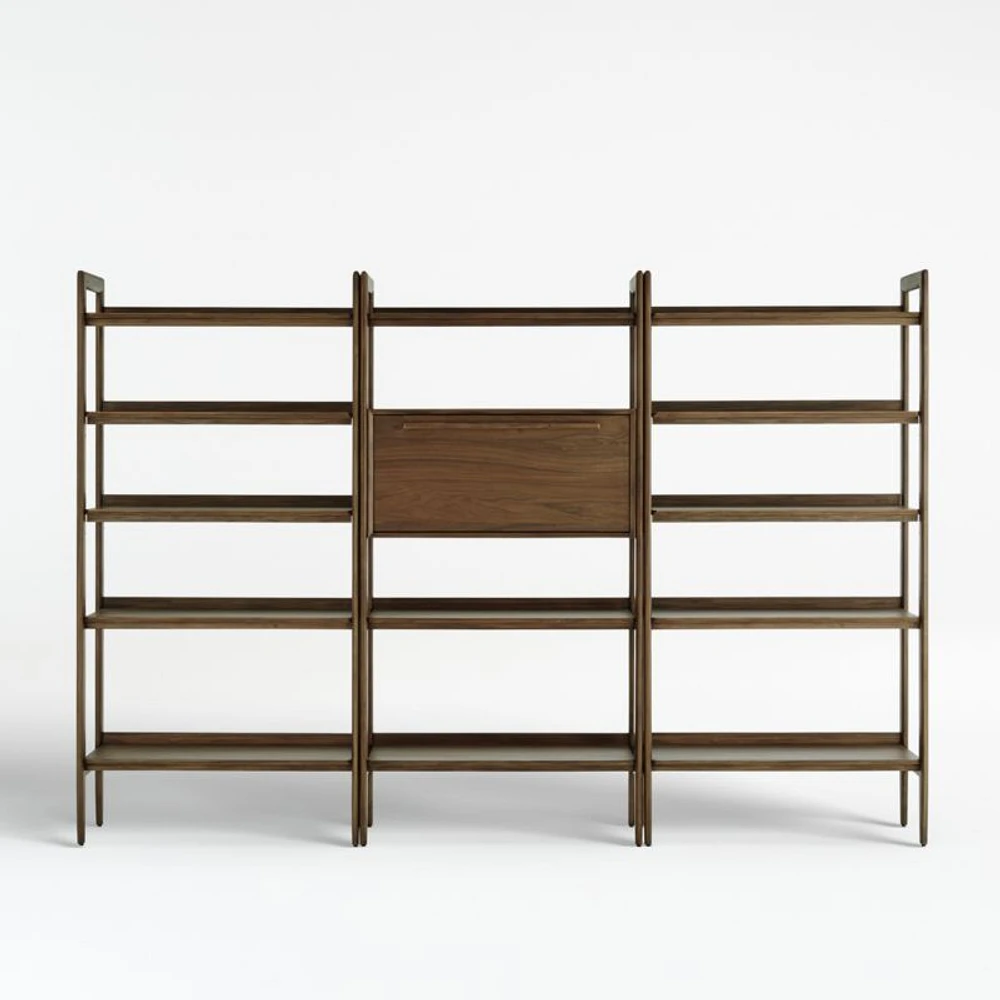 Tate 108" Walnut Bookcase Bar Cabinet with 2 Wide Bookcases