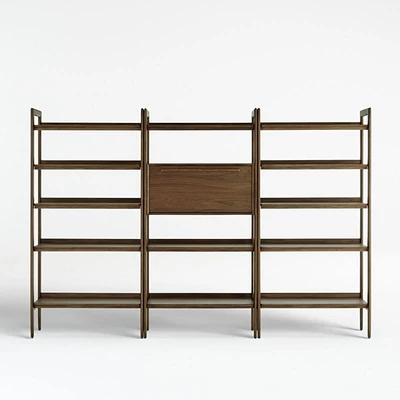 Tate 108" Walnut Bookcase Bar Cabinet with 2 Wide Bookcases