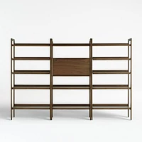 Tate 108" Walnut Bookcase Bar Cabinet with 2 Wide Bookcases