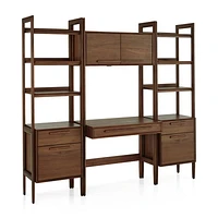 Tate Walnut Bookcase Desk with Outlet with 2 Bookcase File Cabinets.