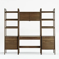 Tate Walnut Bookcase Desk with Outlet with 2 Bookcase File Cabinets.