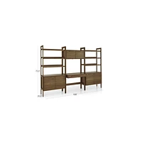 Tate Walnut Bookcase Desk with Outlet with 2 Bookcase Cabinets