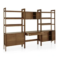 Tate Walnut Bookcase Desk with Outlet with 2 Bookcase Cabinets