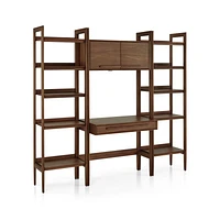 Tate Walnut Bookcase Desk with Outlet with 2 Bookcases