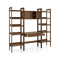 Tate Walnut Bookcase Desk with Outlet with 2 Bookcases