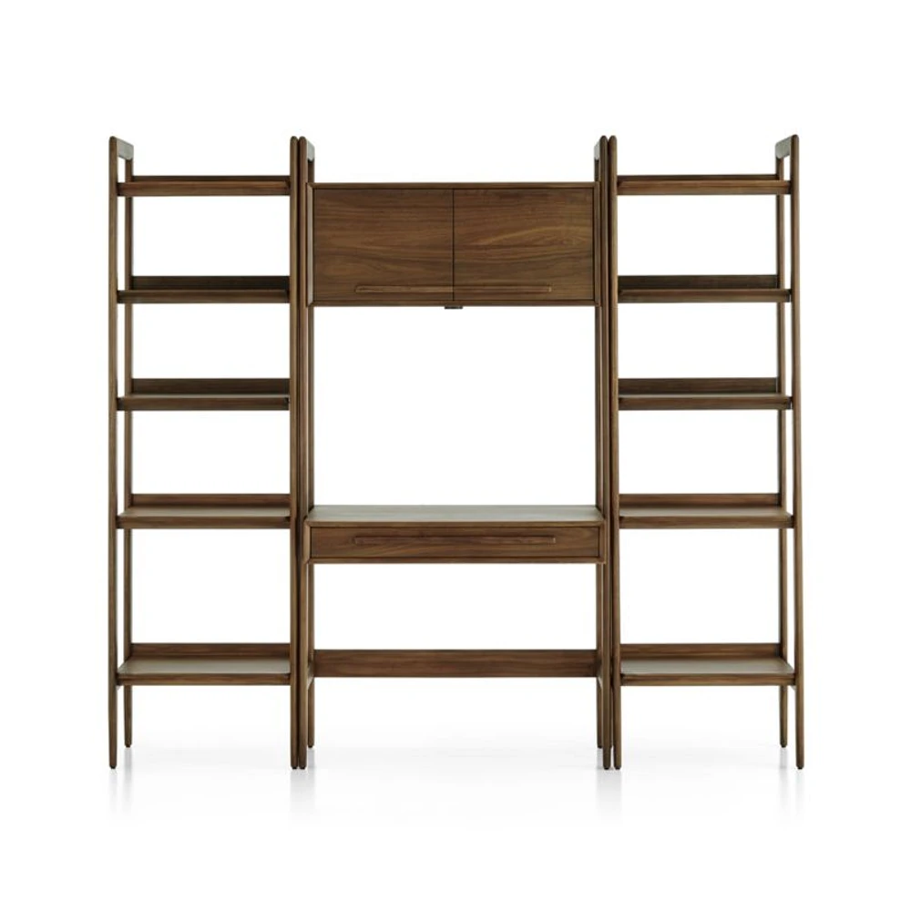 Tate Walnut Bookcase Desk with Outlet with 2 Bookcases