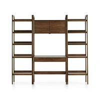Tate Walnut Bookcase Desk with Outlet with 2 Bookcases