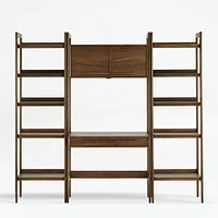 Tate Walnut Bookcase Desk with Outlet with 2 Bookcases