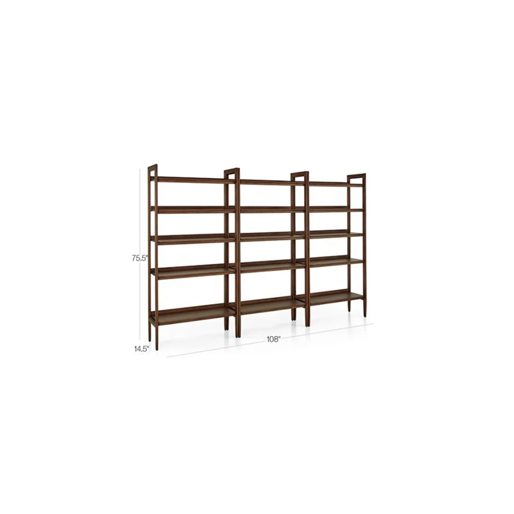 Tate Walnut Wide Bookcases, Set of 3