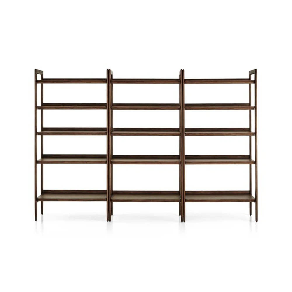 Tate Walnut Wide Bookcases, Set of 3
