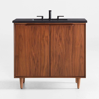 Tate 36" Black Granite Top Single Sink Vanity with Walnut Wood Doors