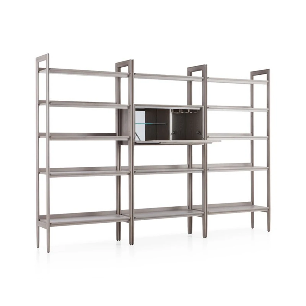 Tate Stone Bookcase Bar with 2 Wide Bookcases