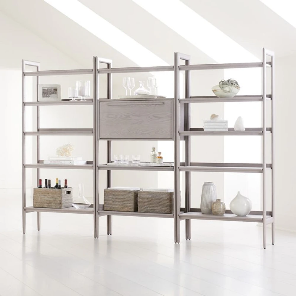 Tate Stone Bookcase Bar with 2 Wide Bookcases
